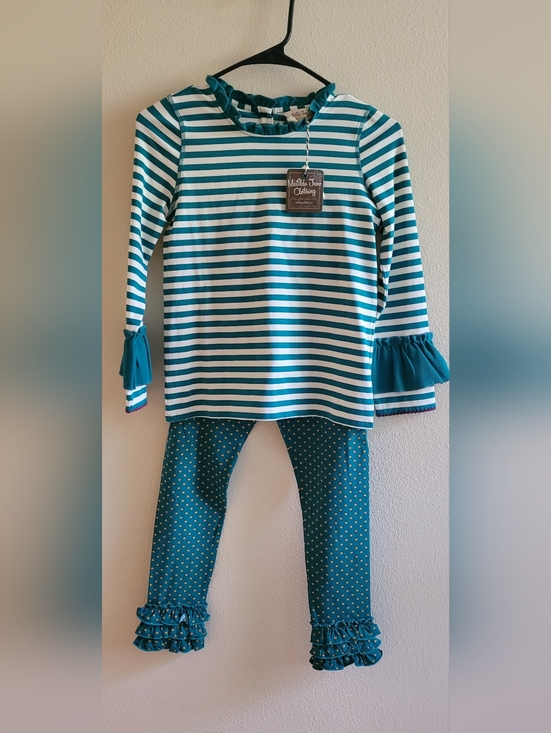 Matilda Jane Other - Matilda Jane Kids Teal & White Striped Ruffle-Sleeve Top And Leggings Set NWT